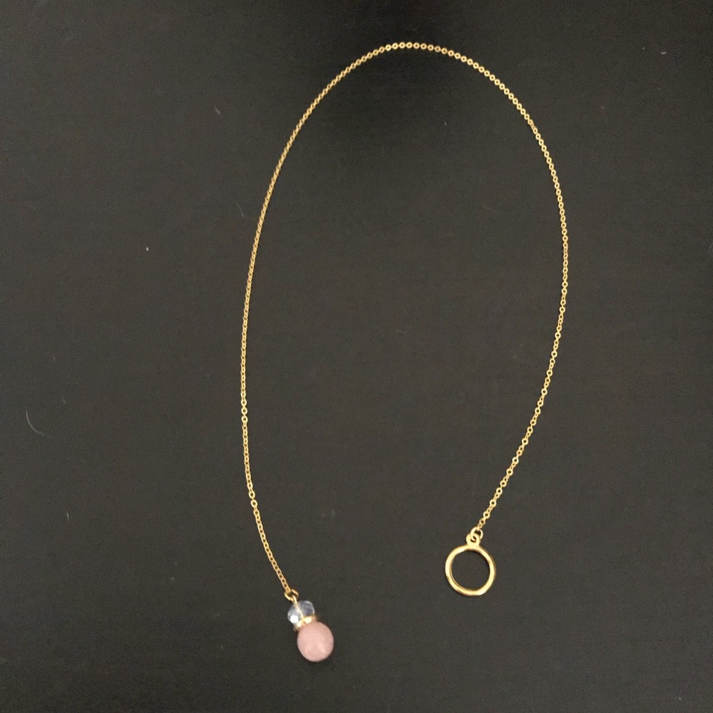 🎉HP🎉Handmade Gold Lariat Necklace w/ Pink - Picture 3 of 4